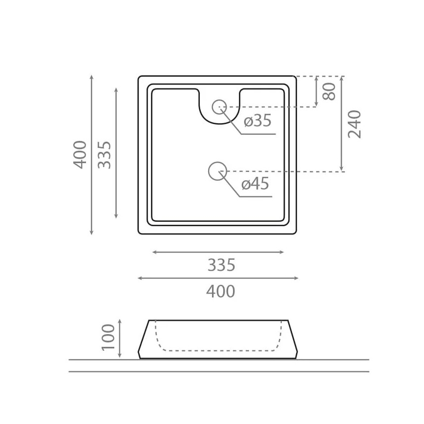Bathco 4003 - GALICIA lauapealne valamu 40x40 cm, portselan/valge