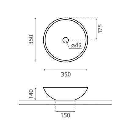 Bathco 4015 - Lauale paigaldatav valamu CASTELLON, läbimõõt 35 cm, portselan/valge