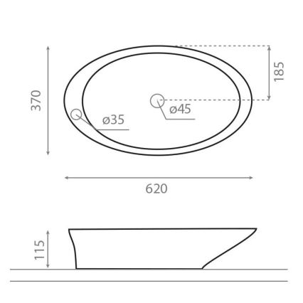 Bathco 4020 - PURE lauapealne valamu 62 x 37 cm portselan/valge