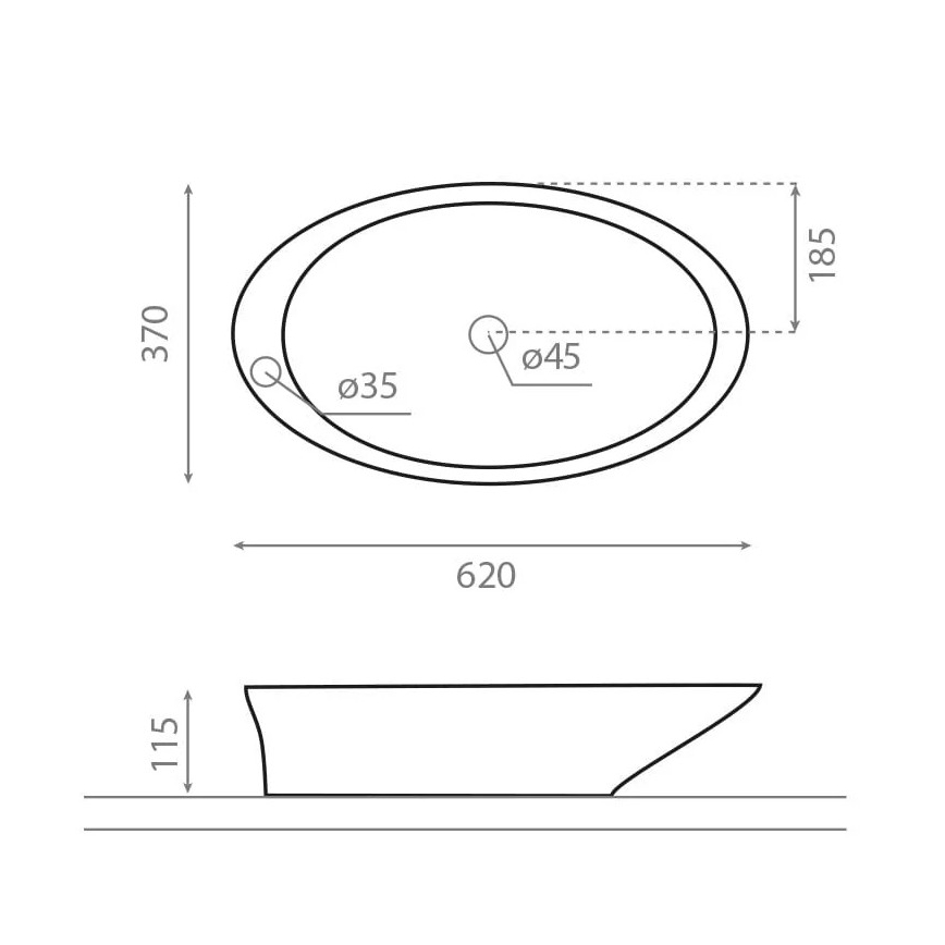 Bathco 4020 - PURE lauapealne valamu 62 x 37 cm portselan/valge