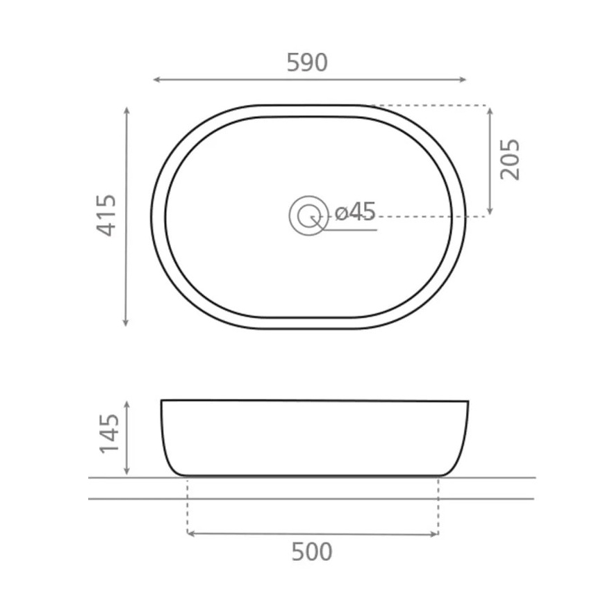 Bathco 4037 - TOULOUSE lauapealne valam 59x41,5 cm, portselan/valge