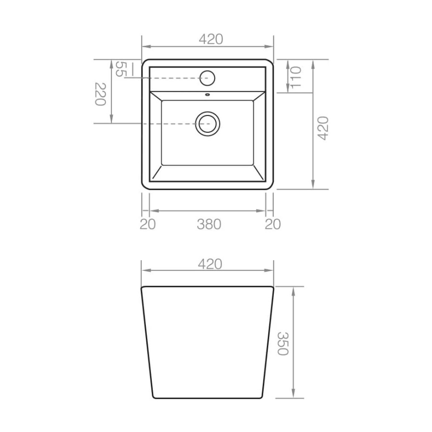 Bathco 4059 - Lauale paigaldatav valamu GENOVA 42x42 cm portselan/valge