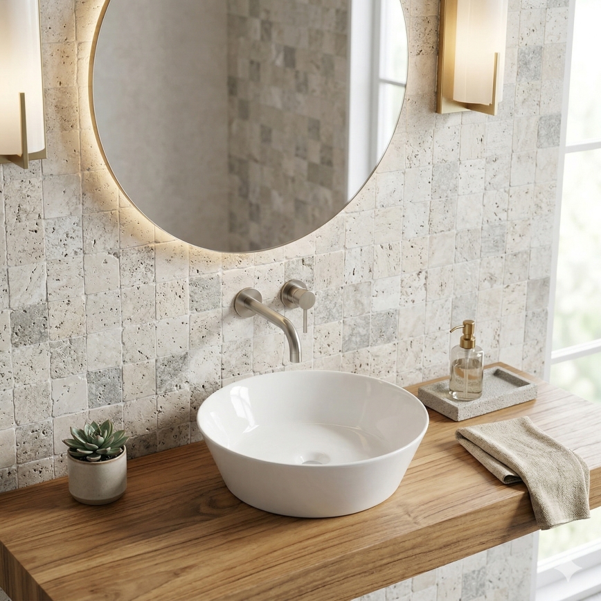 Bathco 4087 - VOLTA lauapinnale paigaldatav valamu Ø 42 cm, portselan/valge
