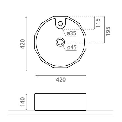 Bathco 4158 - CIRCUS lauapinnale paigaldatav valamu Ø 42 cm, portselan/valge