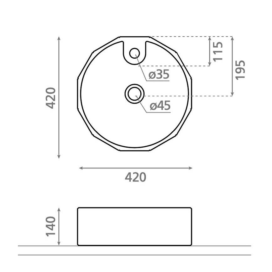Bathco 4158 - CIRCUS lauapinnale paigaldatav valamu Ø 42 cm, portselan/valge
