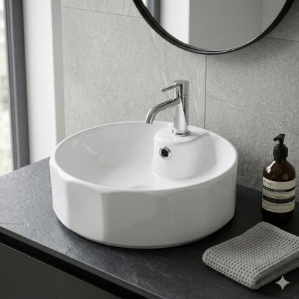 Bathco 4158 - CIRCUS lauapinnale paigaldatav valamu Ø 42 cm, portselan/valge