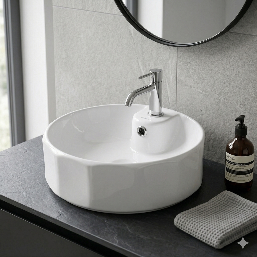Bathco 4158 - CIRCUS lauapinnale paigaldatav valamu Ø 42 cm, portselan/valge