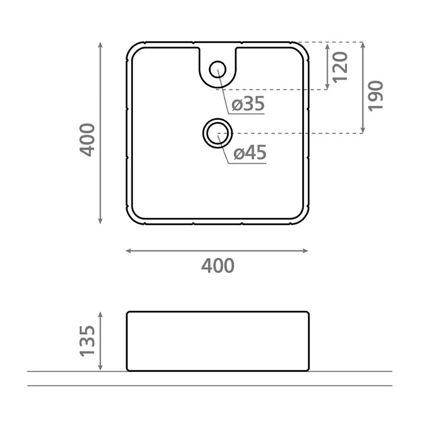 Bathco 4163 - Lauale paigaldatav valam CIRCUS 40x40 cm portselan/valge
