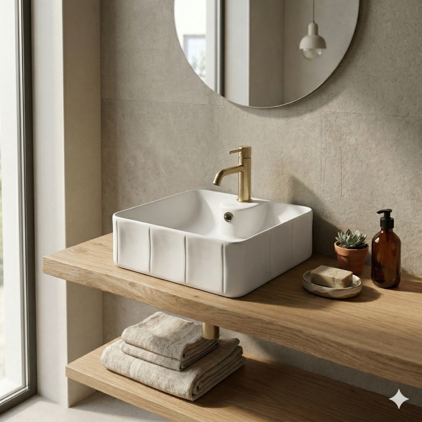 Bathco 4163 - Lauale paigaldatav valam CIRCUS 40x40 cm portselan/valge
