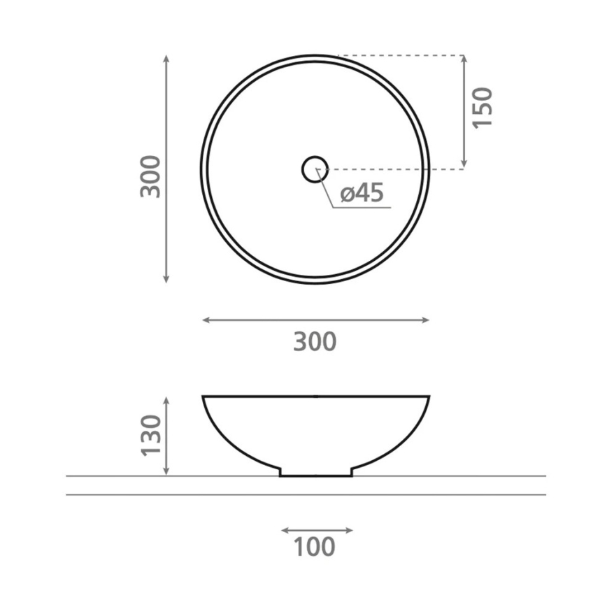 Bathco 4914 - lauale paigaldatav valamu DAKAR, läbimõõt 30 cm, portselan/valge