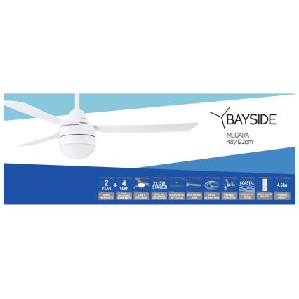 BAYSIDE 531016 - Laeventilaator MEGARA 2xE14/15W/230V valge + kaugjuhtimispult