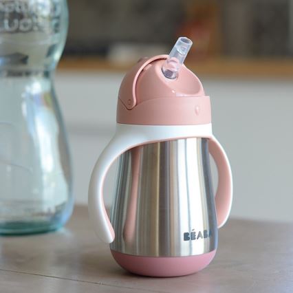 Beaba - Termoisoleeritud kruus kõrrega 250 ml roosa