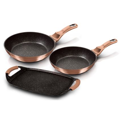 BerlingerHaus- Pannide komplekt marmor pinnatöötlusega 2 tk + grillplaat roosa kuld