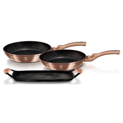 BerlingerHaus- Pannide komplekt marmor pinnatöötlusega 2 tk + grillplaat roosa kuld