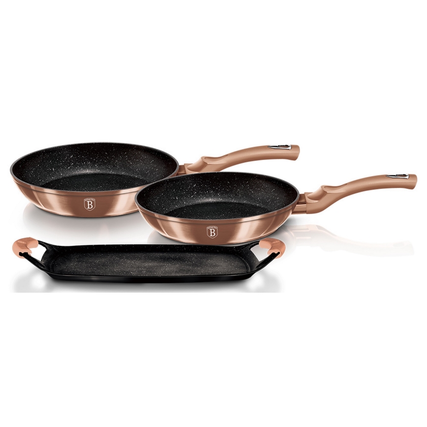 BerlingerHaus- Pannide komplekt marmor pinnatöötlusega 2 tk + grillplaat roosa kuld