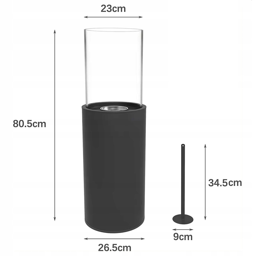 BIO-kamin ROMA 26,5x80,5 cm 2kW must + kaitsekate