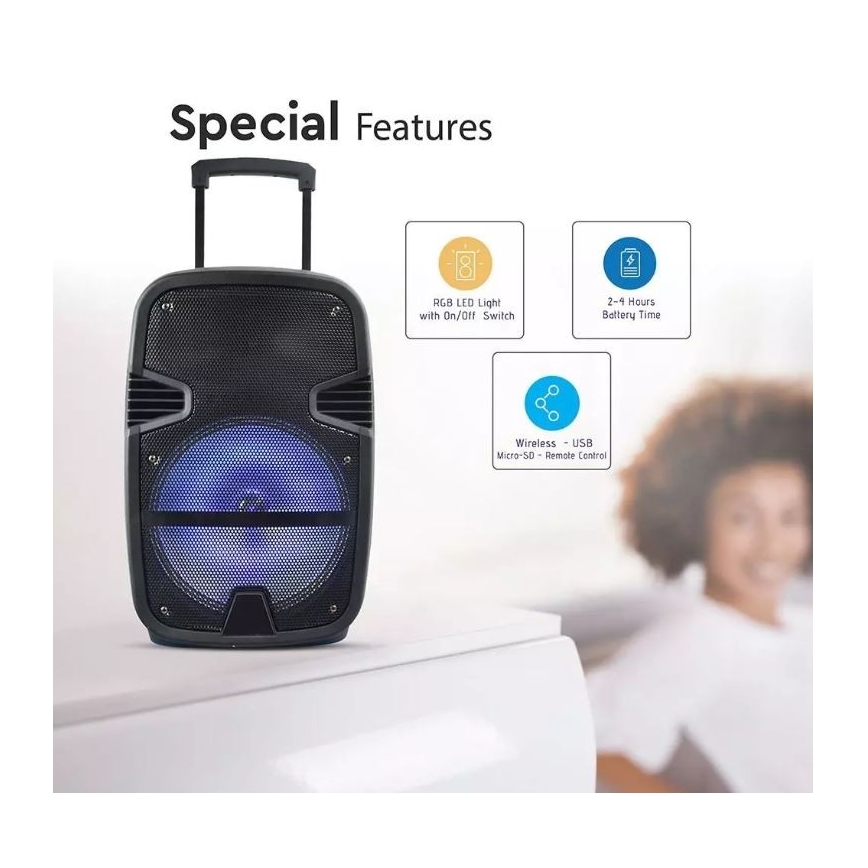 Bluetooth kaasaskantav kõlar mikrofoniga 35W/3,7V LED RGB + Pult