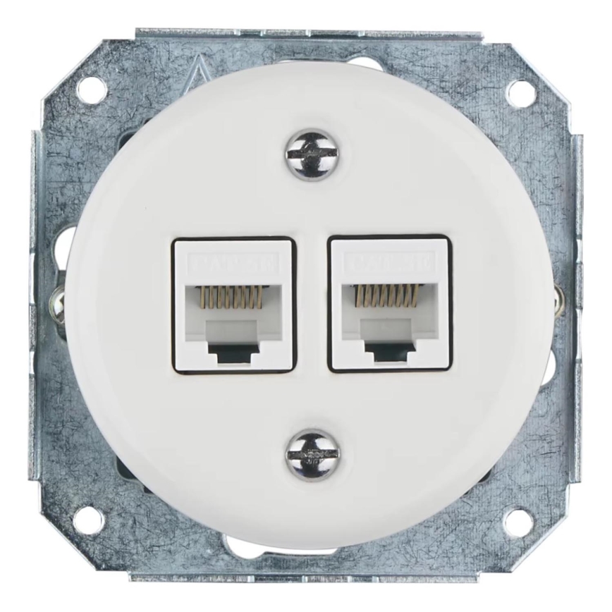 Bohemia-Design - portselanist retro Ethernet-pistikupesa raamita 2x CAT5e valge