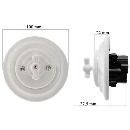 Bohemia-Design - Portselanist retro pööratav hämardaja raamiga 250V/10A valge