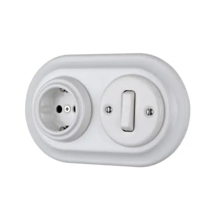 Bohemia-Design - portsellanist retro seinapistikupesa raamita SCHUKO 250V/16A valge