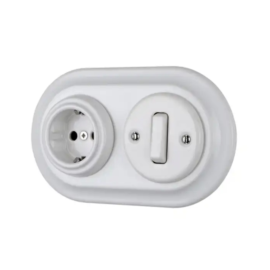 Bohemia-Design - retro portselanist seinapistikupesa raamita SCHUKO 250V/16A valge