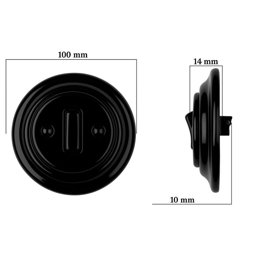 Bohemia-Design - Portselanist retro ühe lüliga lüliti raamiga nr. 6, must