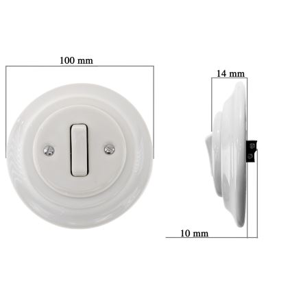 Bohemia-Design - Portselanist retro ühe nupuga lüliti raamiga nr 6 valge