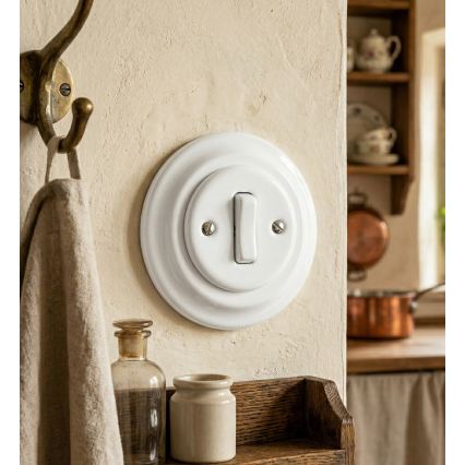 Bohemia-Design - portselanist retro üheklahviga lüliti raamiga nr 1, valge