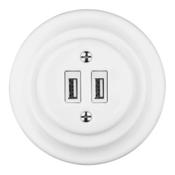 Bohemia-Design - Portselanist retro USB-toitepesa raamiga 2x USB-A valge