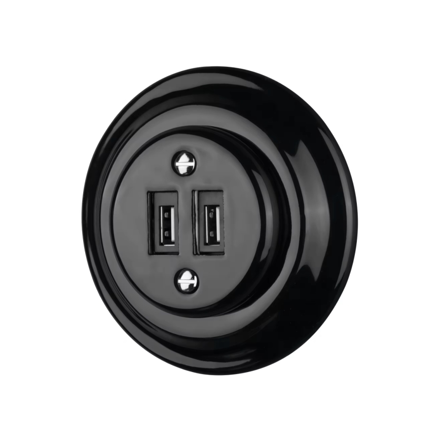 Bohemia-Design - Portselanist retro USB-pistikupesa raamita 2x USB-A must