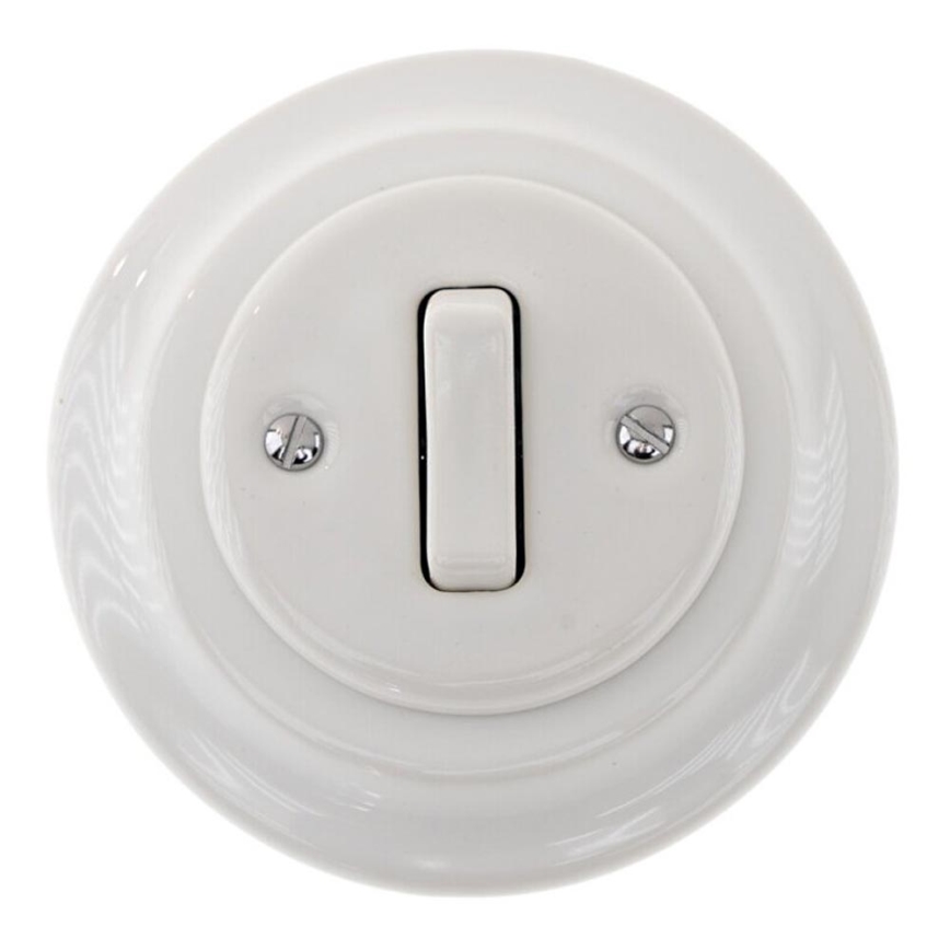 Bohemia-Design - Retrostiilis portselanist üheklahviline uksekellalüliti raamiga, valge