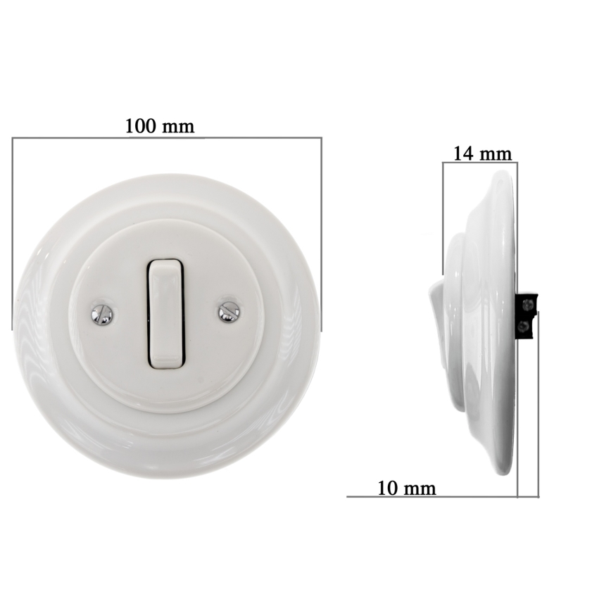 Bohemia-Design - Retrostiilis portselanist üheklahviline uksekellalüliti raamiga, valge
