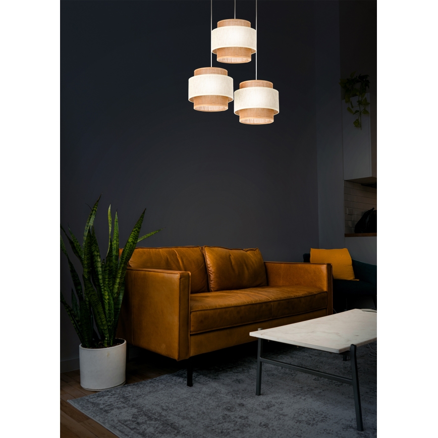 BOHO-stiilis ripplamp nööril 3xE27/60W/230V kreemjas/jute