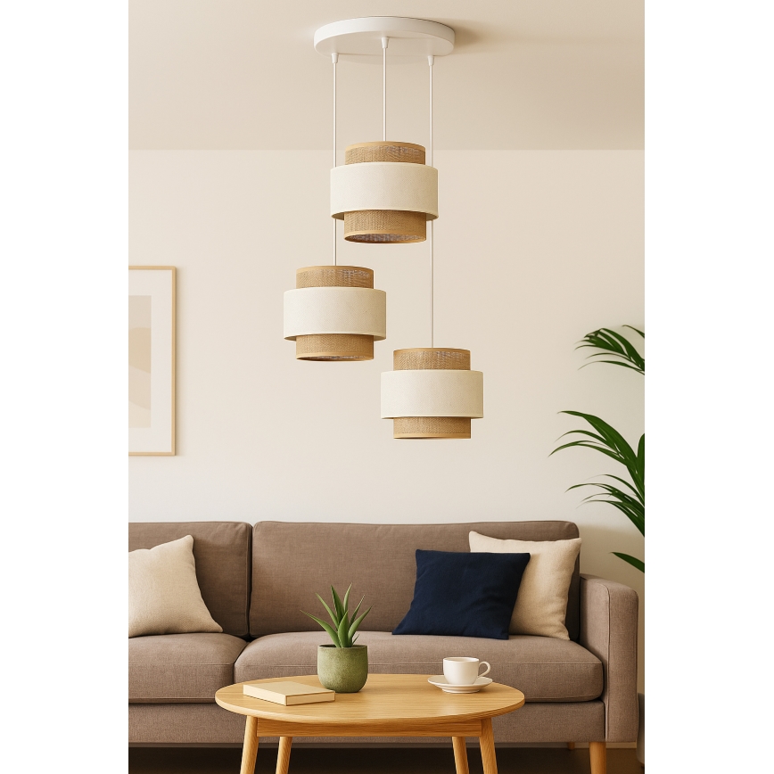 BOHO-stiilis ripplamp nööril 3xE27/60W/230V kreemjas/jute