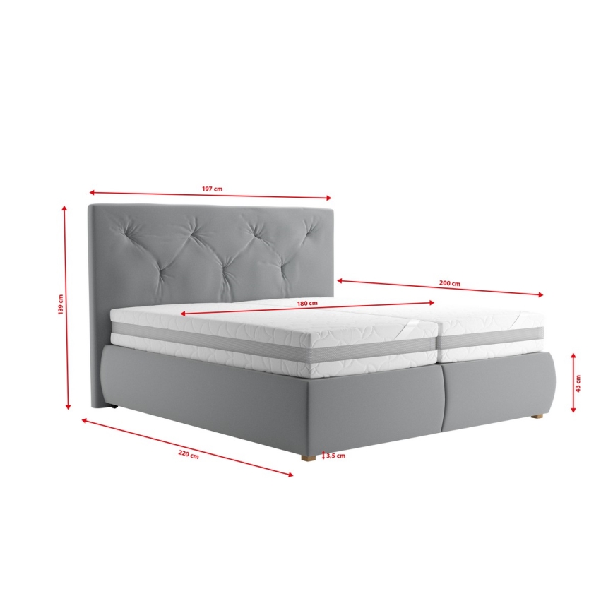 Boxspringvoodi koos madratsi ja pealiskihiga ELEN 180x200 cm hall