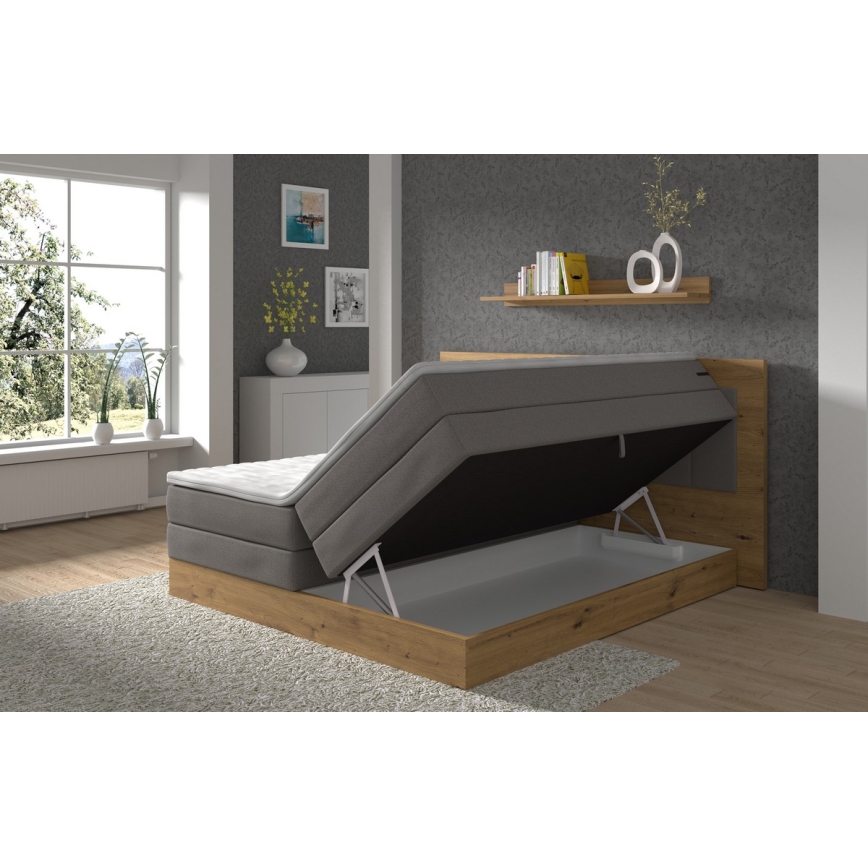 Boxspringvoodi JASMINE 180x200 cm, komplektis madratsid ja pealmadrats, panipaigaga, hall