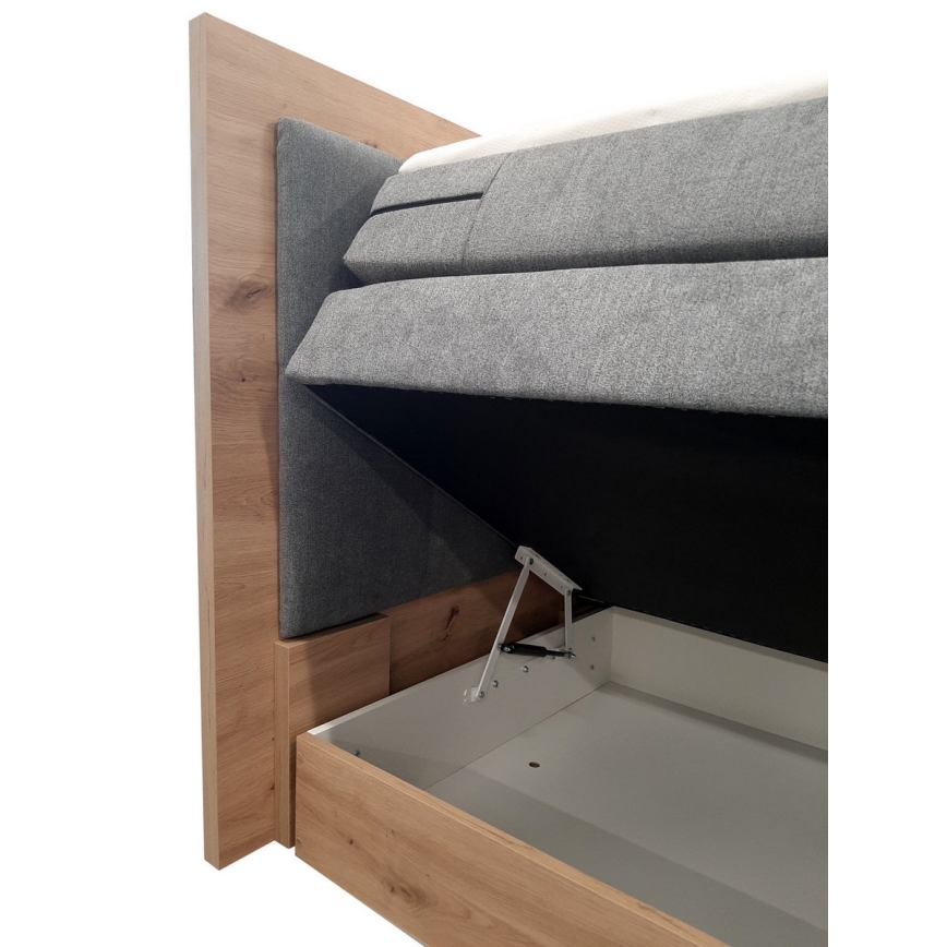 Boxspringvoodi JASMINE 180x200 cm, komplektis madratsid ja pealmadrats, panipaigaga, hall