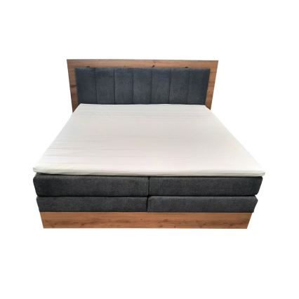 Boxspringvoodi JASMINE 180x200 cm, komplektis madratsid ja pealmadrats, panipaigaga, hall