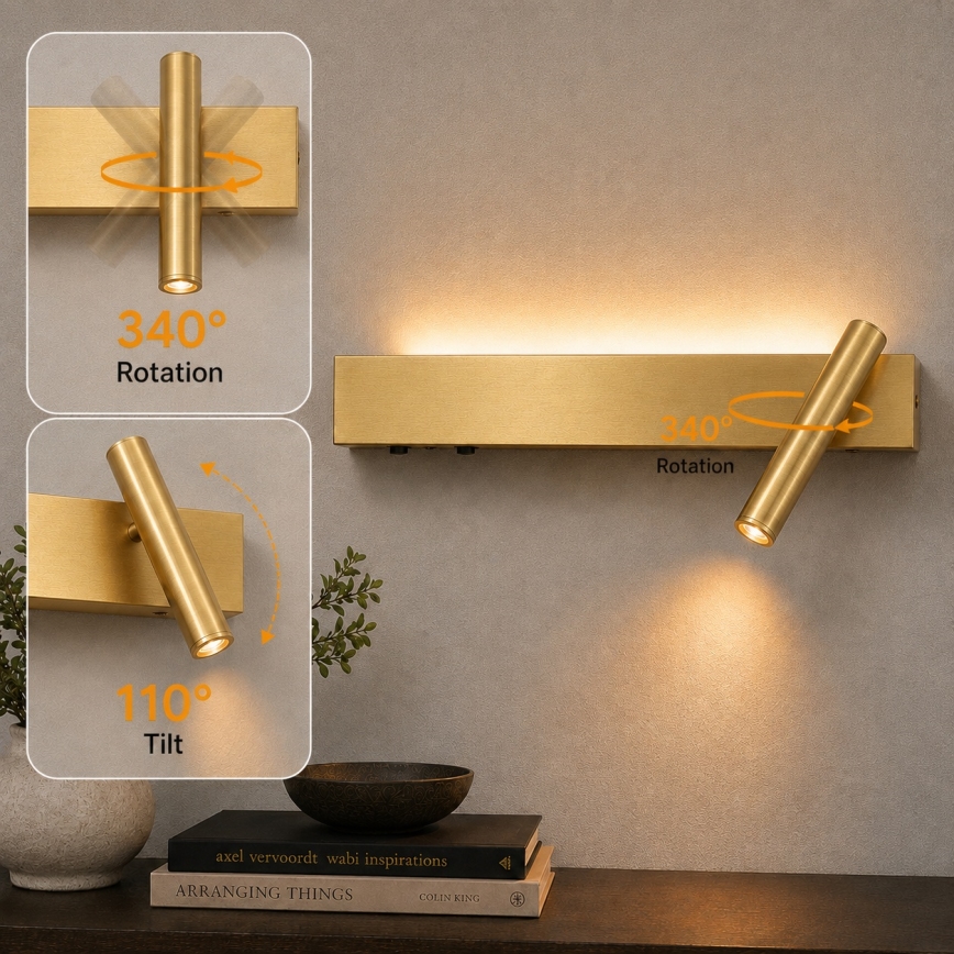 BRILAGI - ARLIX LED seinavalgusti (spot) LED/3W/230V + LED/7W, kuldne, CRI 90