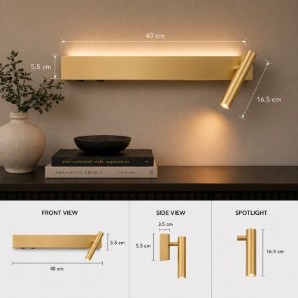 BRILAGI - ARLIX LED seinavalgusti (spot) LED/3W/230V + LED/7W, kuldne, CRI 90