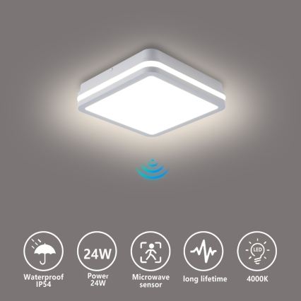 Brilagi - BENE LED-välisvalgusti anduriga, 24 W, 230 V, 26 x 26 cm, valge, IP54