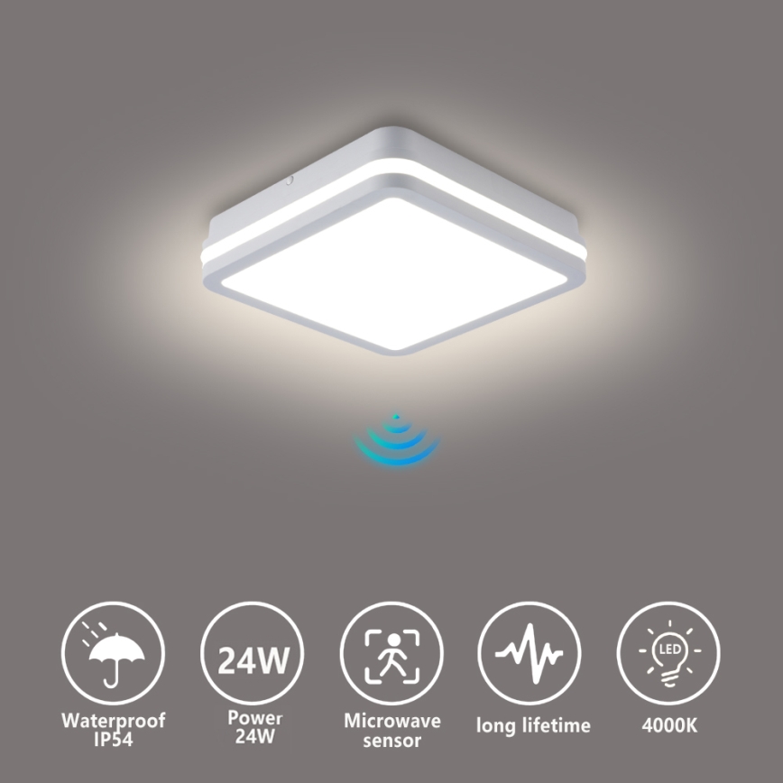 Brilagi - BENE LED-välisvalgusti anduriga, 24 W, 230 V, 26 x 26 cm, valge, IP54