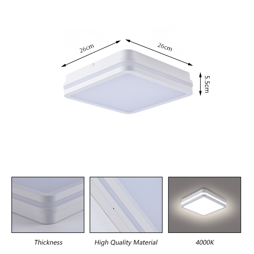 Brilagi - BENE LED-välisvalgusti anduriga, 24 W, 230 V, 26 x 26 cm, valge, IP54