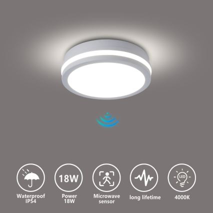 Brilagi - BENE LED-välislaelamp liikumisanduriga, 18W/230V, läbimõõt 21,5 cm, valge, IP54