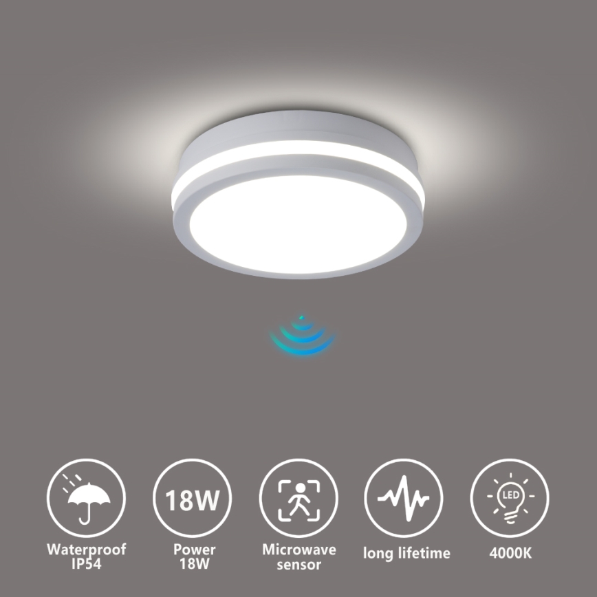 Brilagi - BENE LED-välislaelamp liikumisanduriga, 18W/230V, läbimõõt 21,5 cm, valge, IP54