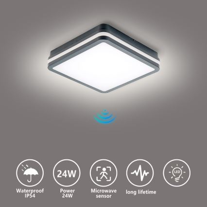 Brilagi - LED välisvalgusti liikumisanduriga BENE LED/24W/230V 26x26 cm antratsiit IP54