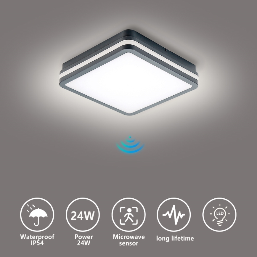 Brilagi - LED välisvalgusti liikumisanduriga BENE LED/24W/230V 26x26 cm antratsiit IP54