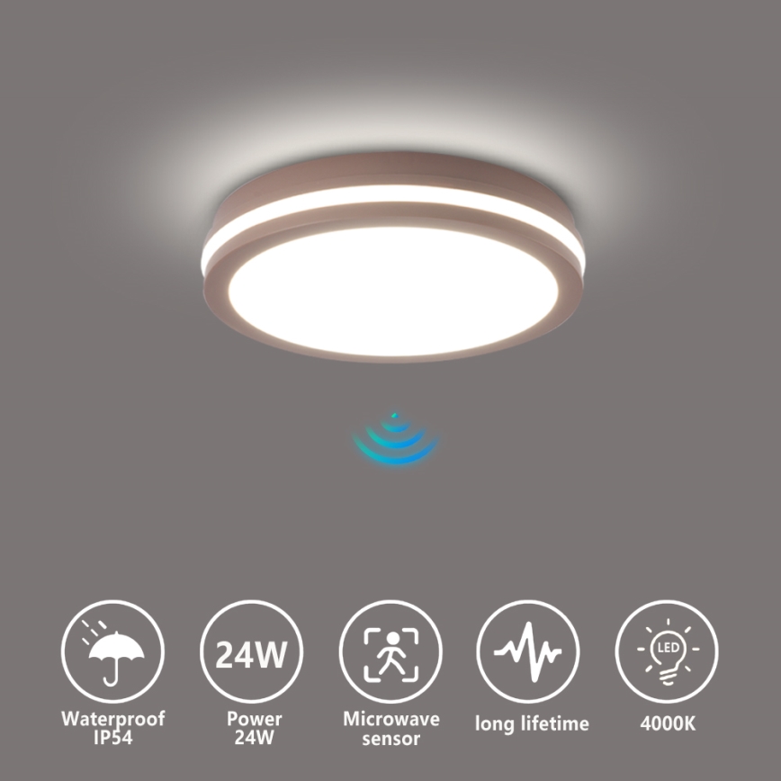 Brilagi - LED välisvalgusti BENE liikumisanduriga LED/24W/230V läbimõõduga 26 cm pruun IP54