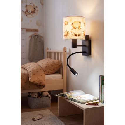 BRILAGI - LED laste painduv seinavalgusti BOBO 1xE27/25W/230V + LED/3W must/valge/karumustriga
