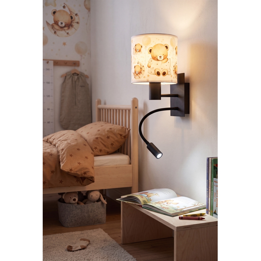 BRILAGI - LED laste painduv seinavalgusti BOBO 1xE27/25W/230V + LED/3W must/valge/karumustriga